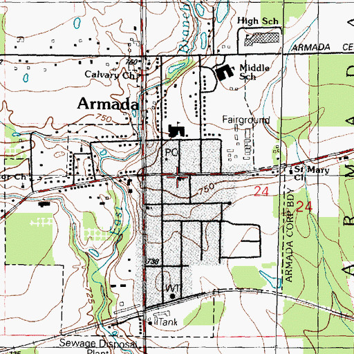 Topographic Map of Armada United Methodist Church, MI