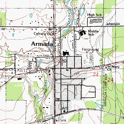 Topographic Map of Armada Police Department, MI