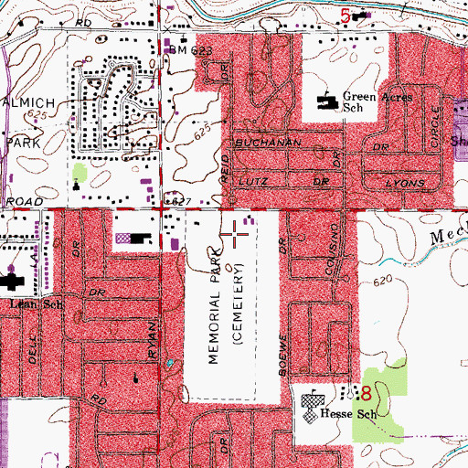 Topographic Map of Detroit Memorial Park Cemetery, MI