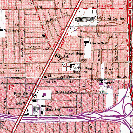 Topographic Map of Sacred Heart Cemetery, MI