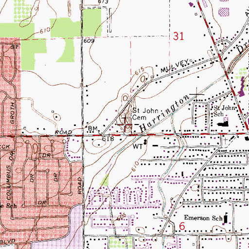 Topographic Map of Saint John's Evangelical Lutheran Church Cemetery, MI