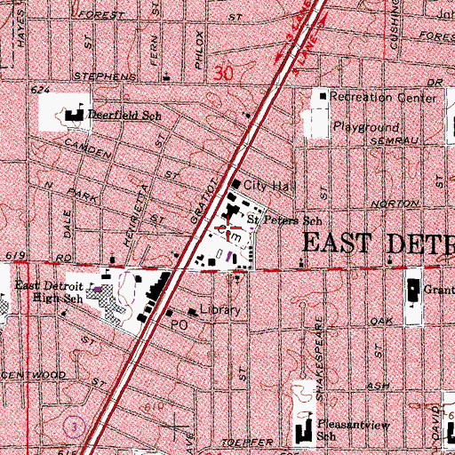 Topographic Map of Saint Peter's Evangelical Lutheran Cemetery, MI