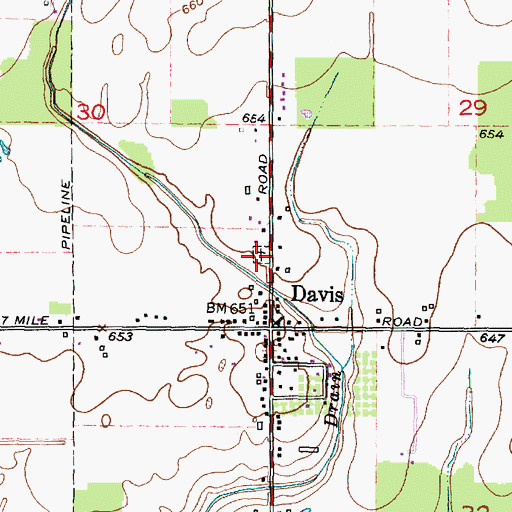 Topographic Map of Davis Cemetery, MI