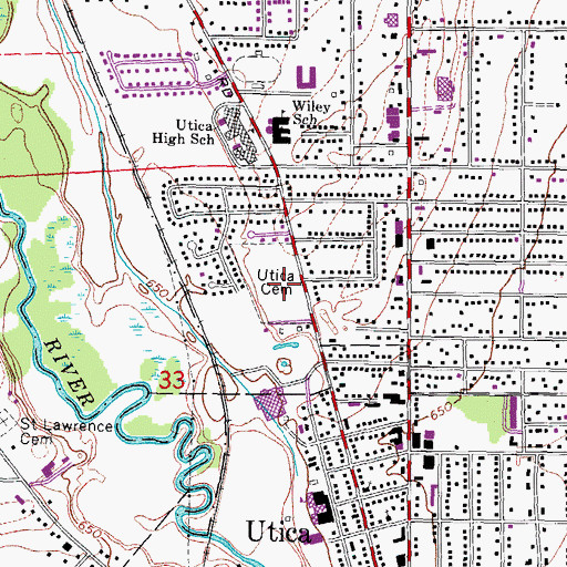 Topographic Map of Utica Cemetery, MI