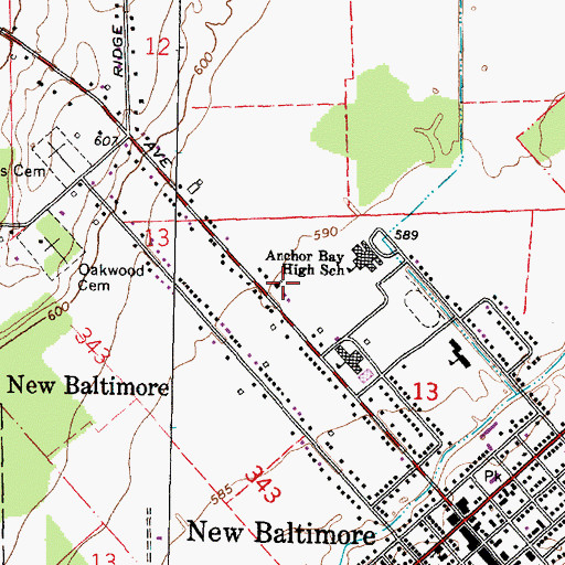 Topographic Map of First Baptist Church, MI
