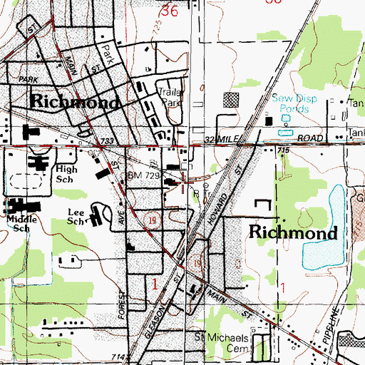 Topographic Map of Richmond Station, MI