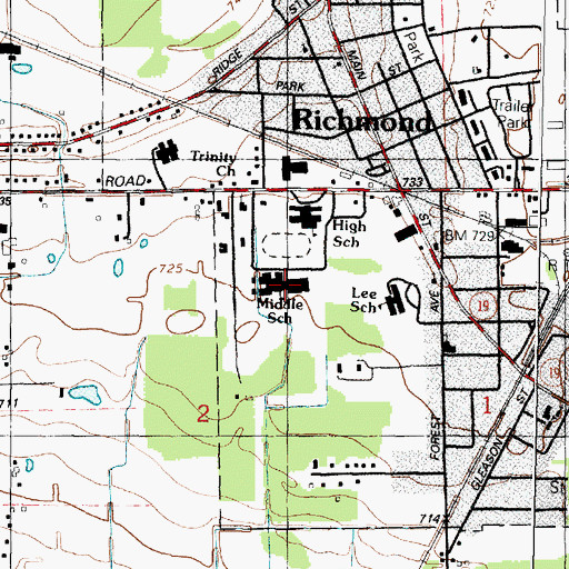Topographic Map of Richmond Middle School, MI