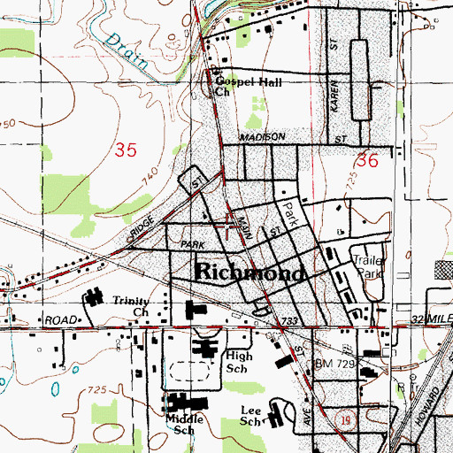 Topographic Map of First United Methodist Church, MI