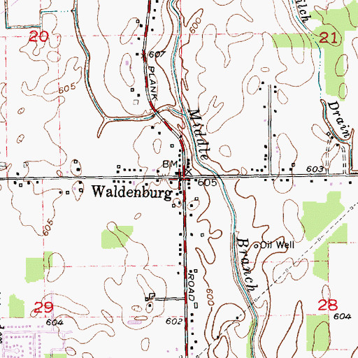Topographic Map of Waldenburg Post Office (historical), MI