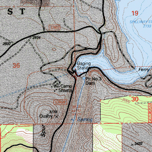 Topographic Map of Pit Number Three Dam, CA