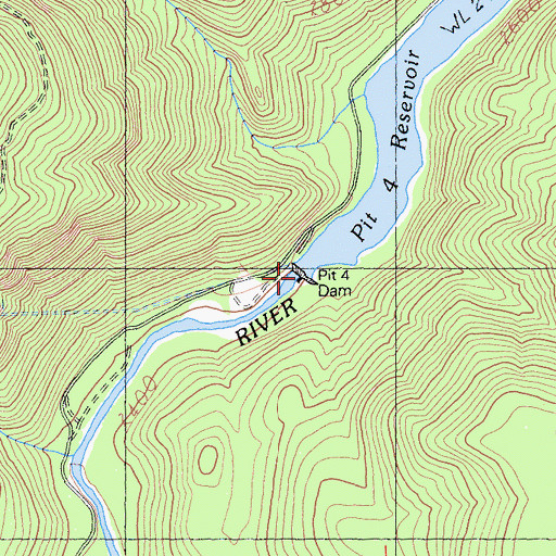 Topographic Map of Pit Four Dam, CA