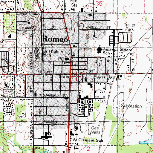 Topographic Map of Harvest Fellowship of Romeo, MI