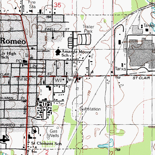 Topographic Map of Romeo Station (historical), MI
