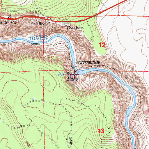 Topographic Map of Pit River Falls, CA