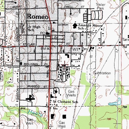 Topographic Map of Romeo Nursing Center, MI
