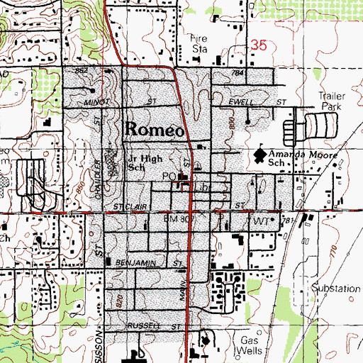 Topographic Map of Romeo District Library, MI