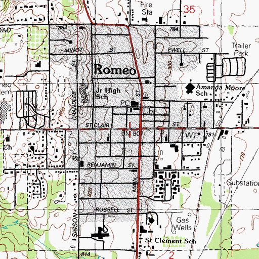 Topographic Map of Romeo Police Department, MI