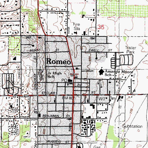 Topographic Map of Romeo Historical Society Museum, MI