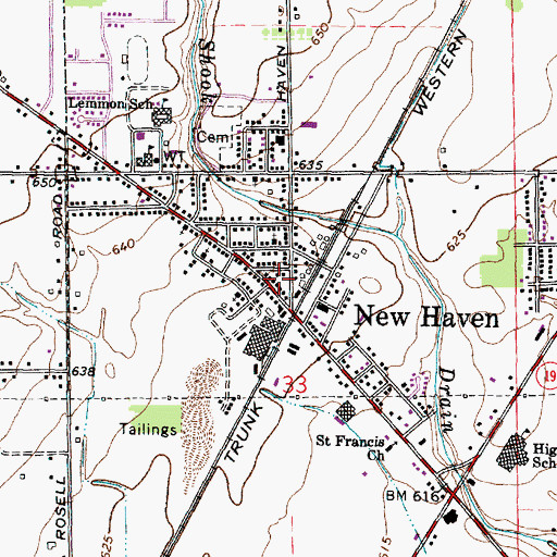 Topographic Map of New Haven Post Office, MI