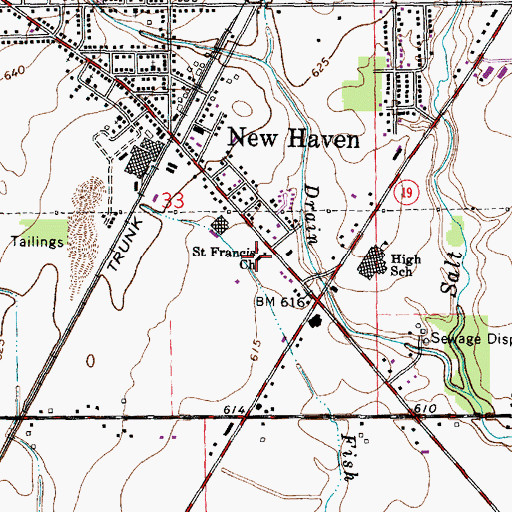 Topographic Map of New Haven Village Fire Department, MI