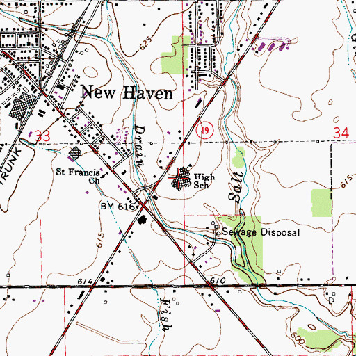 Topographic Map of New Haven High School, MI