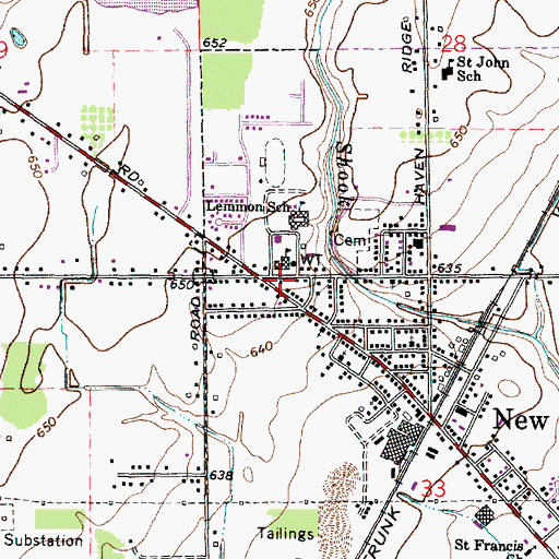 Topographic Map of Lenox Township Library, MI
