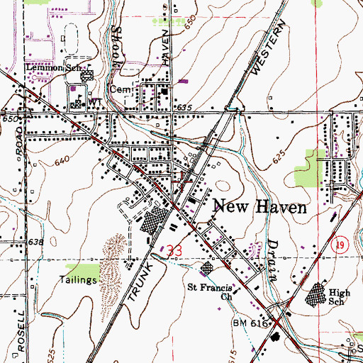 Topographic Map of New Haven Station, MI