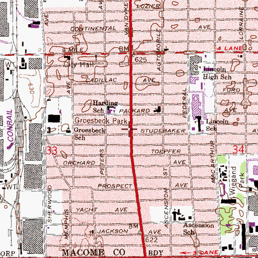 Topographic Map of Maybelle Burnette Library, MI