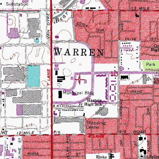 Topographic Map of Warren Police Department, MI