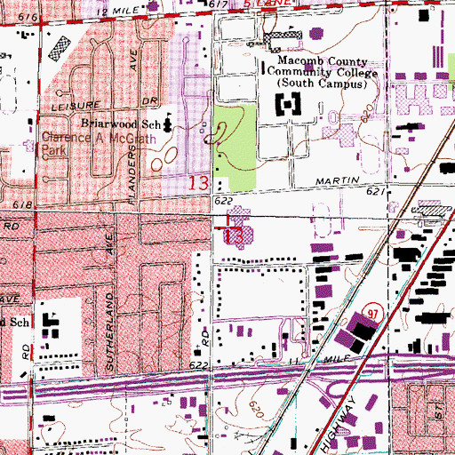 Topographic Map of Warren Woods Tower High School, MI