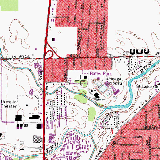 Topographic Map of Bates Park, MI