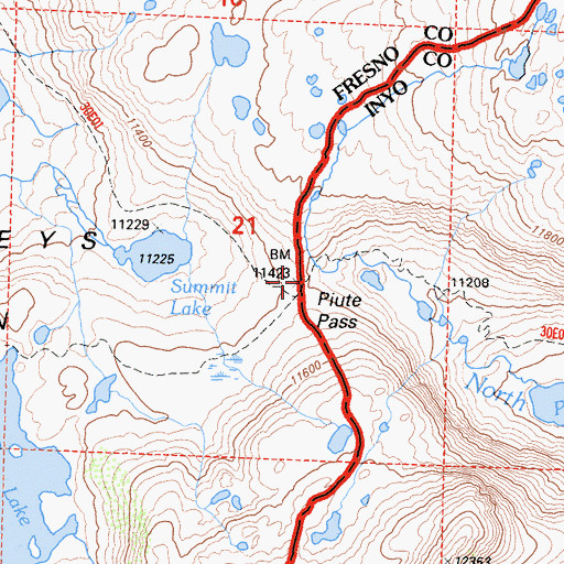 Topographic Map of Piute Pass, CA
