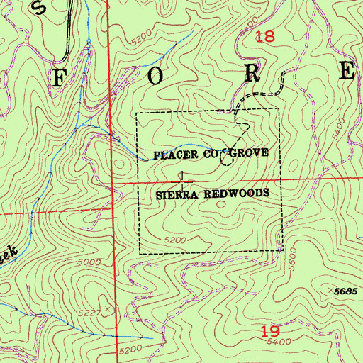 Topographic Map of Placer County Grove Sierra Redwoods, CA