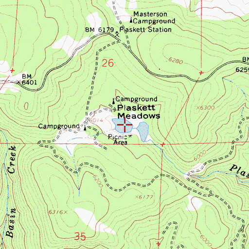 Topographic Map of Plaskett Meadows, CA