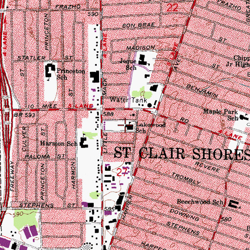 Topographic Map of Saint Clair Shores Assembly of God Church, MI