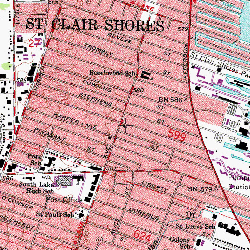 Topographic Map of First United Methodist Church, MI