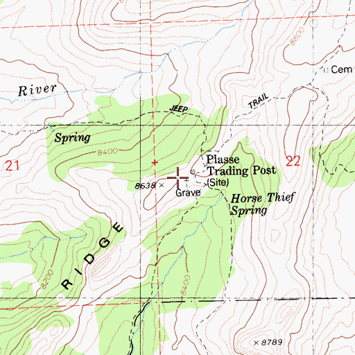 Topographic Map of Plasse Trading Post, CA