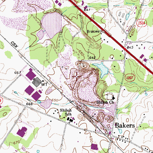 Topographic Map of Bakers Quarry, NC