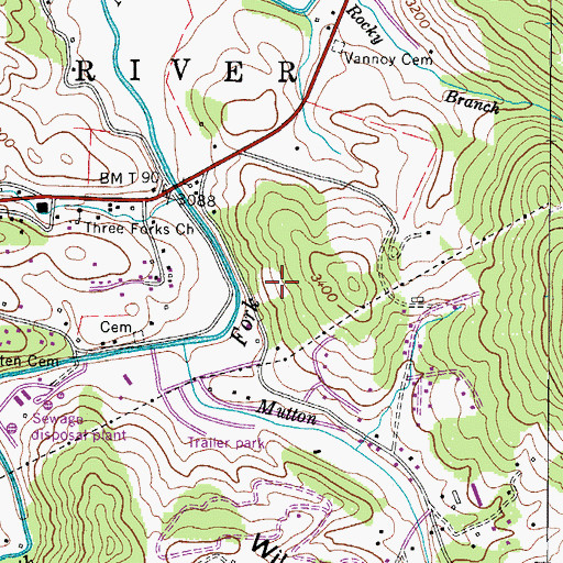 Topographic Map of Bamboo Quarry, NC