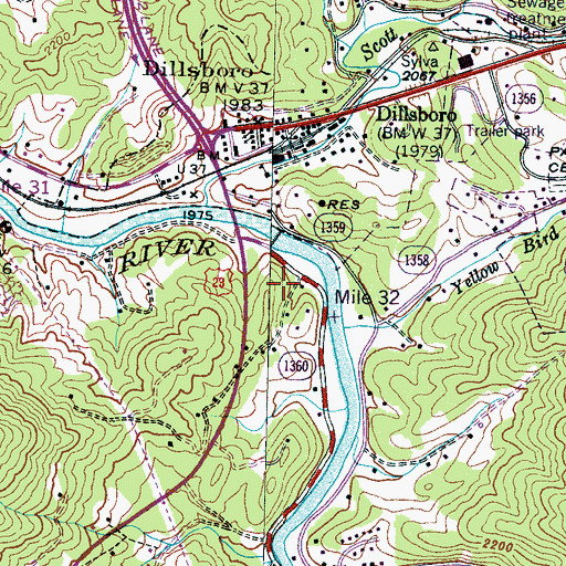 Topographic Map of Dillsboro Mine, NC