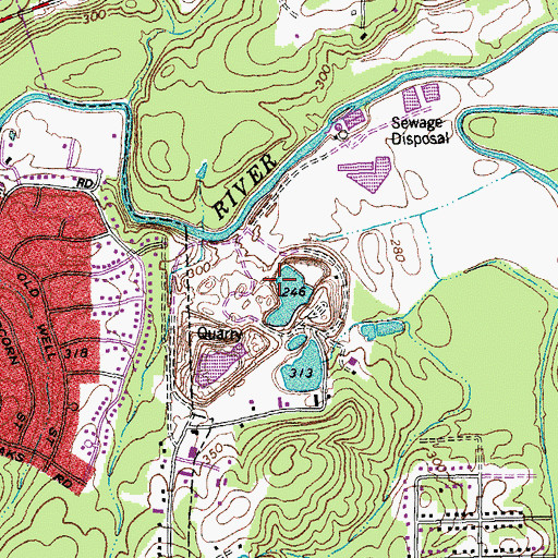 Topographic Map of Durham Quarry, NC