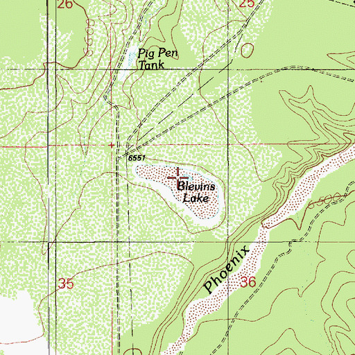 Topographic Map of Blevins Lake, AZ