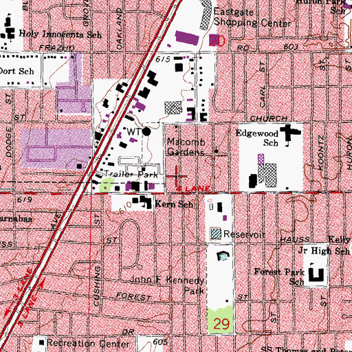 Topographic Map of Prevailing Word Christian Church, MI
