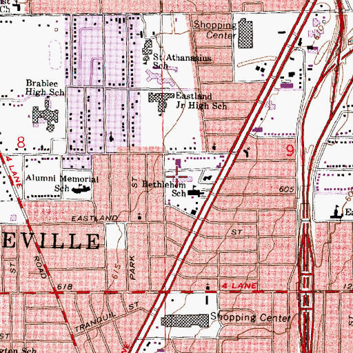 Topographic Map of Roseville Public Library, MI