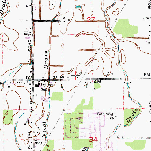 Topographic Map of Dakota High School, MI