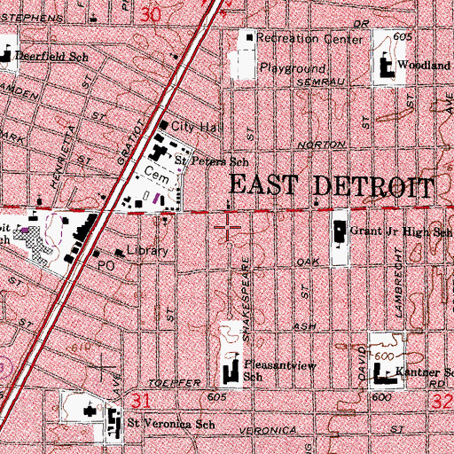 Topographic Map of First Baptist Church, MI