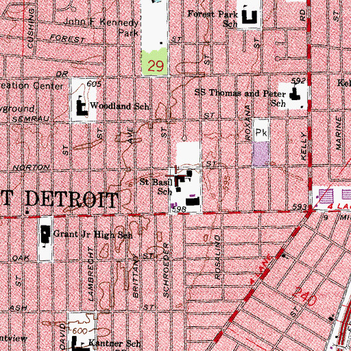 Topographic Map of Saint Basil Church, MI