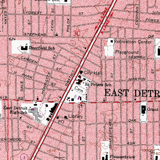 Topographic Map of Saint Peter's Evangelical Lutheran Church, MI