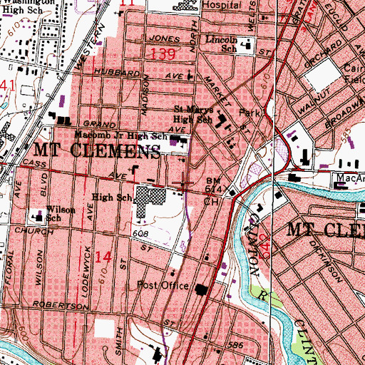 Topographic Map of First United Methodist Church, MI
