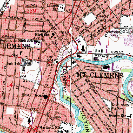 Topographic Map of Mount Clemens Police Department, MI